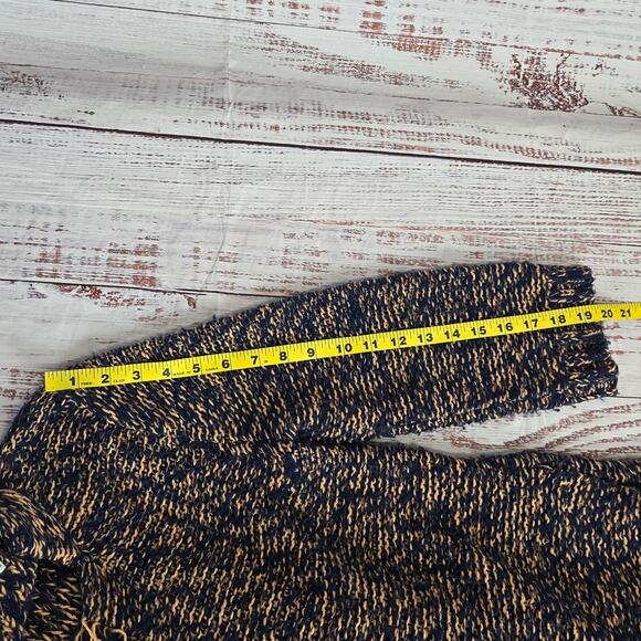 Anthropologie Sparrow Knit Cardigan M Navy Tan Fringe Boho Sweater with Pockets - Picture 12 of 13